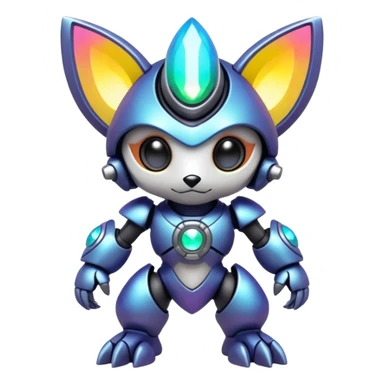 Mechanical Nebulae Cute Adorable Chibi Colorful Shiny Iridescent Futuristic Modern Cybernetic Protogen-Fakémon-Pokémon-creature-fusion (full body) sticker