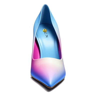 Hyper Realistic isolated top view of a pair of periwinkle,pastel blue,hot pink,and cream ombre pointed stiletto high heel shoes. sticker