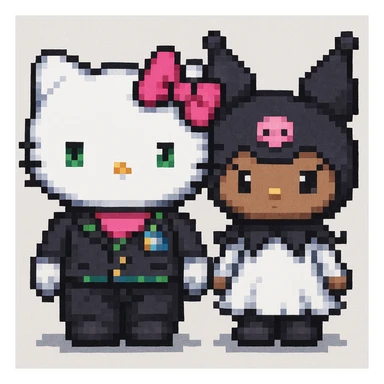 Add a friend to Hello Kitty in the style of pixel art sticker