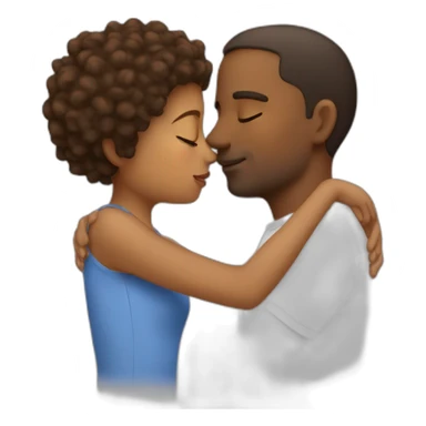 White man kissing short brown girl and hug sticker