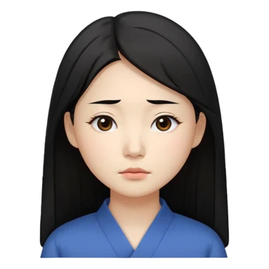 Korean woman, East Asian features,
female human face avatar, headshot,
slightly uncomfortable expression,
subtle frown, tired eyes,
sensitive and delicate mood,
neutral face, minimal expression,
simple black hair,
clean background,long hair
professional, minimal style sticker