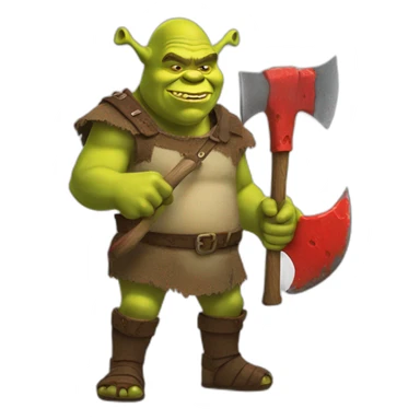 Shrek holding a axe with red slime on it sticker
