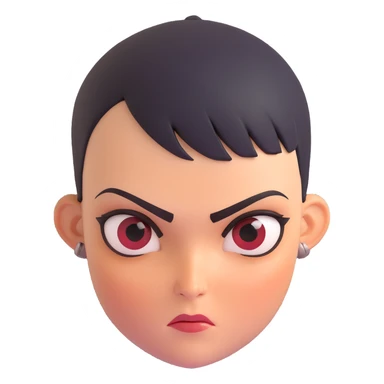Furiosa's head from Furiosa: A Mad Max Saga, fierce expression, short hair, black forehead mark, cinematic style, emoji sticker