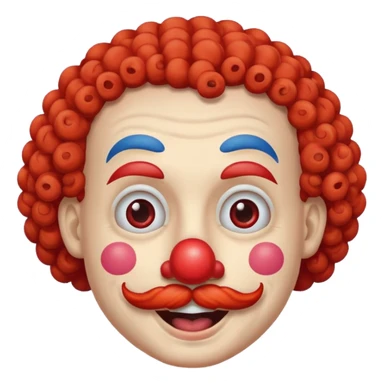 Classic clown — curly mustache, red nose sticker