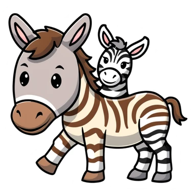 A donkey with a zebra head, donkey body with brown fur and zebra head with black and white stripes sticker