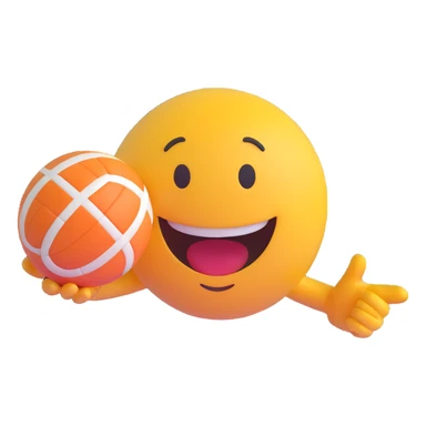 3D smiley emoji, round shape, with handball, sporty face sticker
