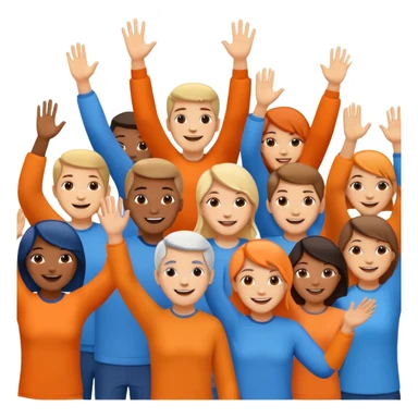 A cheering crowd within a circle of shades of orange and blue sticker