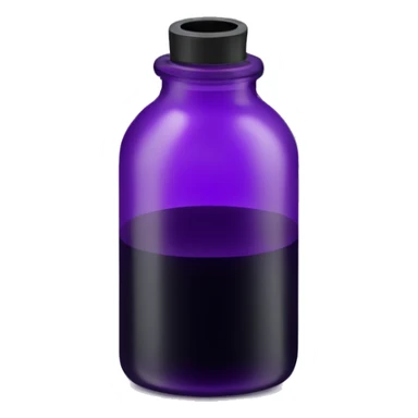 Create a cute and simple emoji representation of an ink bottle. The ink bottle should be classic in shape, with a round base and a narrow neck. The bottle should be 1 & purple in colour sticker