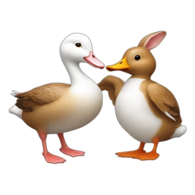 a brown duck and a white rabbit celebrating together sticker