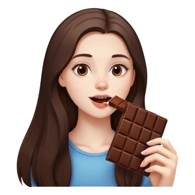 beautiful pale brunette girl with long hair eating a bar of chocolate  sticker