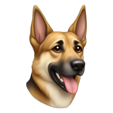 mutt dog with german shepard coloring and a tooth that is visibly misaligned and protruding from its mouth on the left side sticker