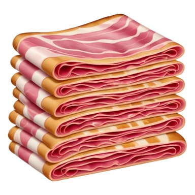 realistic jambon cru, thin folded slices, deep pink to red, white fat streaks, silky, translucent, marbled, folds or curls, creamy integrated fat, no bread, fruit, plate, or faces, clean 3D, soft lighting, transparent background, emoji scale sticker