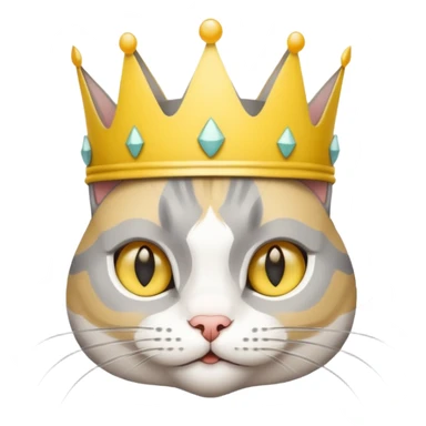 gray and white cat wearing a yellow paper crown  sticker