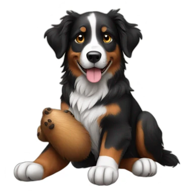 black australian shepard holding a beaver in his paws sticker
