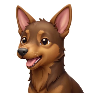 Cinematic Cute Yawning Brown and Tan Kelpie Portrait Emoji, Head tilted slightly with a dramatic, wide-open yawn, showcasing a smooth brown Fur with distinct tan highlights, floppy ears slightly drooping, round warm eyes barely open in drowsy contentment, Simplified yet irresistibly adorable features, highly detailed, glowing with a soft, cozy glow, high shine, relaxed yet expressive, stylized with a touch of whimsy, bright and endearing, soft glowing outline, capturing the essence of a sleepy yet affectionate herder, so drowsy it feels like it could stretch out of the screen and curl up for a nap! sticker