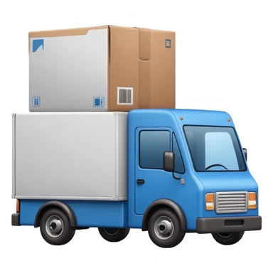 emoji of delivery truck nearby a packaging box sticker