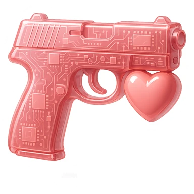 Change the photorealistic pistol to white with a glossy finish on a white background, no heart shapes or motifs. sticker