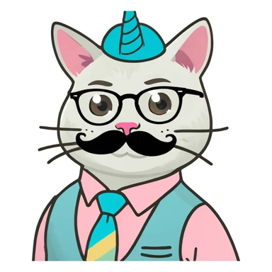 unicorn cat with a hipster mustache sticker