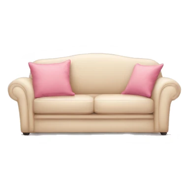 Delicate beige sofa with a pink bedspread and a pillow sticker