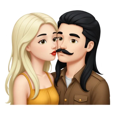 White boy with black mustache kissing white girl with long black hair sticker