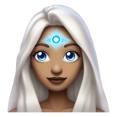 magical diva with thin pink andromedan face long hair and blue eyes glowing third eye sticker