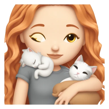 White girl blonde red hair sleeping with grey and white kitty sticker