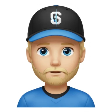 Ragazzo biondo con occhi azzurri e con barbetta bionda e cappello nero  sportivo con visiera sticker