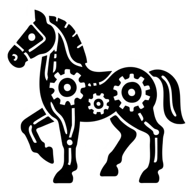 Horse constructed from mechanical gears, cogs, wires, and rope elements sticker