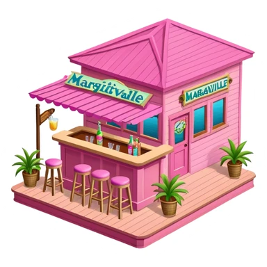Pink margaritaville dockside bar, isometric exterior sticker