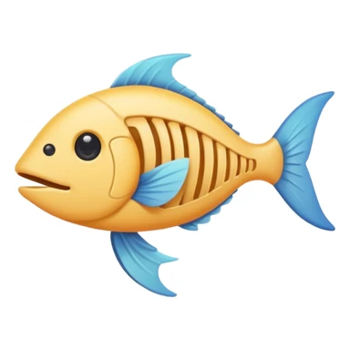 A simple emoji-style fishbone — cartoon look, clean outline, pastel colors, with a rounded fish head, hollow eye, and clear rib bones leading to a tail. Minimal, cute, and high contrast without any cat shown sticker