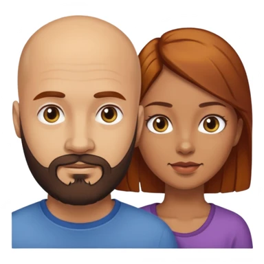 Couple. A bald man with dark brown beard and a girl with light skin. She has dark yellow brown auburn hair. Different skincolor. sticker