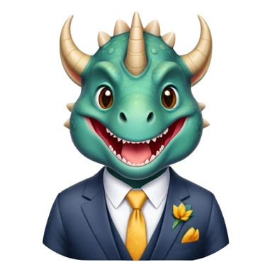 kind face of a triceratops in a suit laughing with tears sticker