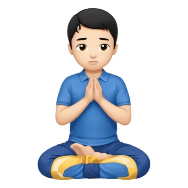 In Niño de cabello negro , arrodillado orando con polo azul sticker