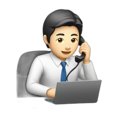A Japanese office worker answering a phone call and taking notes sticker