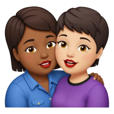 Chubby ugly lesbian with medium dark hair kissing tall butch lesbian with huge teeth and short hair sticker