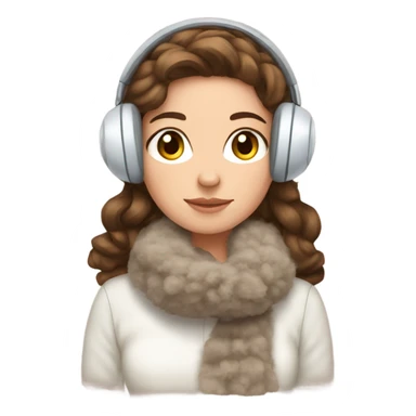 Winter girl brown hair cozy earmuffs  sticker