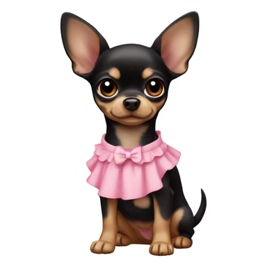 black & tan chihuahua puppy wearing a pink dress sticker
