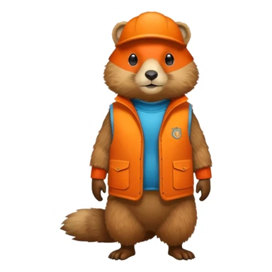 crea una marmota de cuerpo completo, que lleve un chaleco color naranja y que en el chaleco lleve el nombre (telamon) sticker