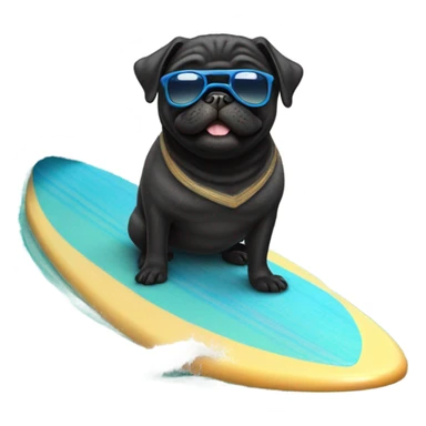 Black pug surfing in the ocean sticker