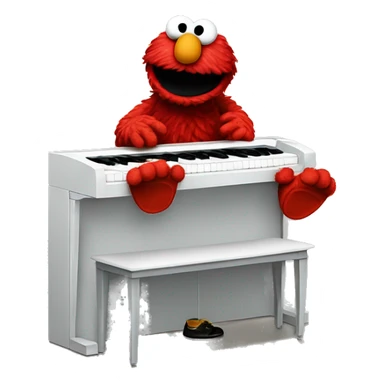 Elmo playing-piano with his feet  on riding a oversized foot human foot sticker