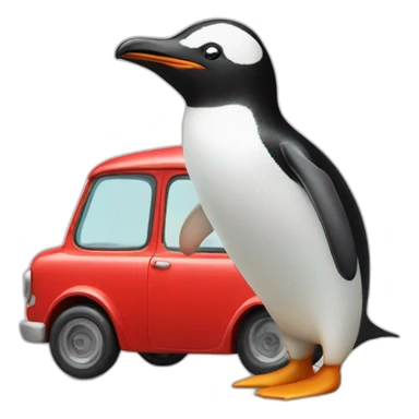 Penguin with red matchbox car sticker