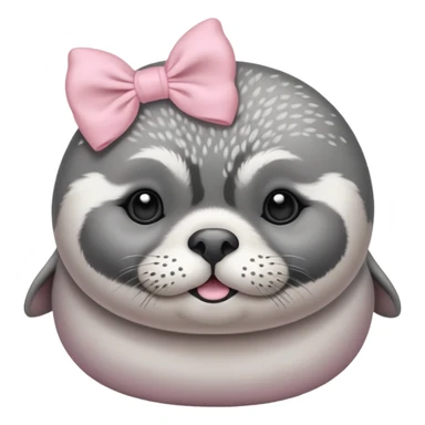 Crea una foca anillada gordita con aspecto tierno, lleva un moño rosado con tonos pasteles sticker