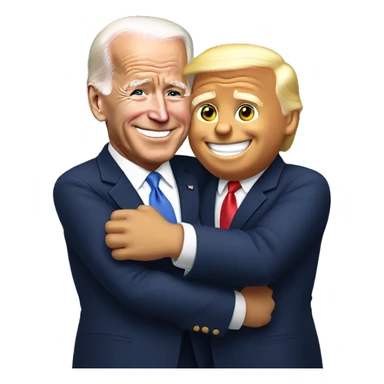 An emoji of joe biden and donald tump hugging sticker