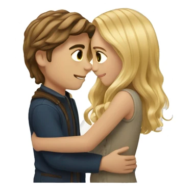 girl with long brown hair hugging boy with blond stylish hair sticker