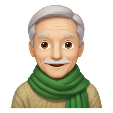 old man with big green scarf and layered sweater warm smile sticker