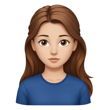 pretty white girl brown long hair makeup ponytail  on left shoulder, dark blue shirt sticker