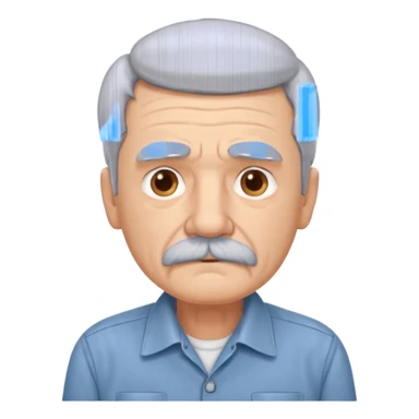 Old man with gray hair and mustache and working shirt sad sticker