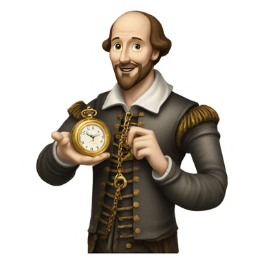 William Shakespeare holds an antique gold watch on a chain in his hand sticker