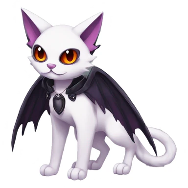  cool edgy beautiful anime-style ethereal dark-punk-themed animal vampiric cat-hybrid Fakemon with fangs and bat-wing-ears with a collar full body sticker