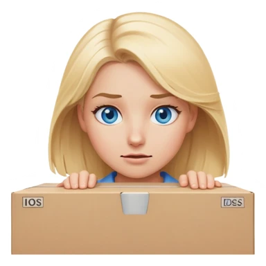 blonde woman with blue eyes and blonde hair pushing a moving box with a struggling face  sticker